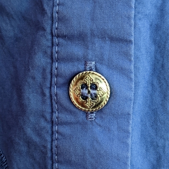 Soft Surroundings Blouse Blue Embroidered Front, Soft Jersey Sleeves and Back - Picture 6 of 7